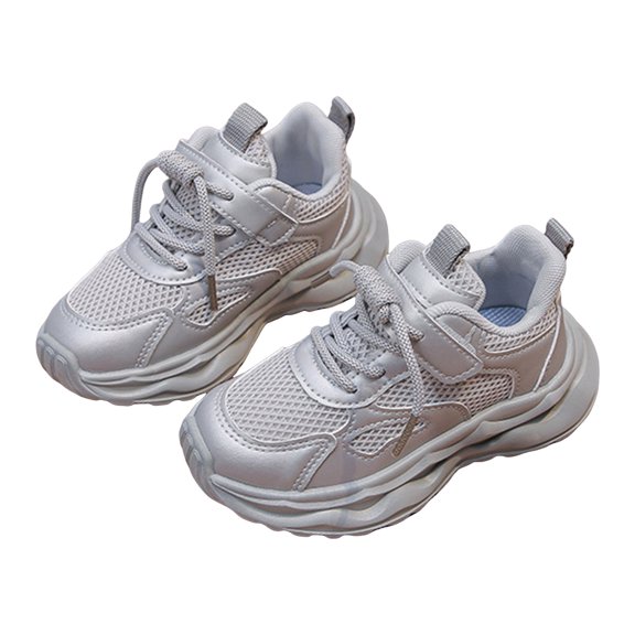 Boys Girls Platform Sneakers Lightweight Kids Tennis Shoes Breathable Mesh Lace up Running Shoes Casual Athletic Walking Shoes Silver 13 Little Kid