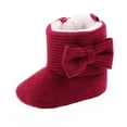 thumbnail image 1 of Boys Girls Plush Winter Snow Boots Knitt Shoes Ankle Side Bowknot Soft Sole Boots Warm Home Floor Shoes Anti-Slip, 1 of 5