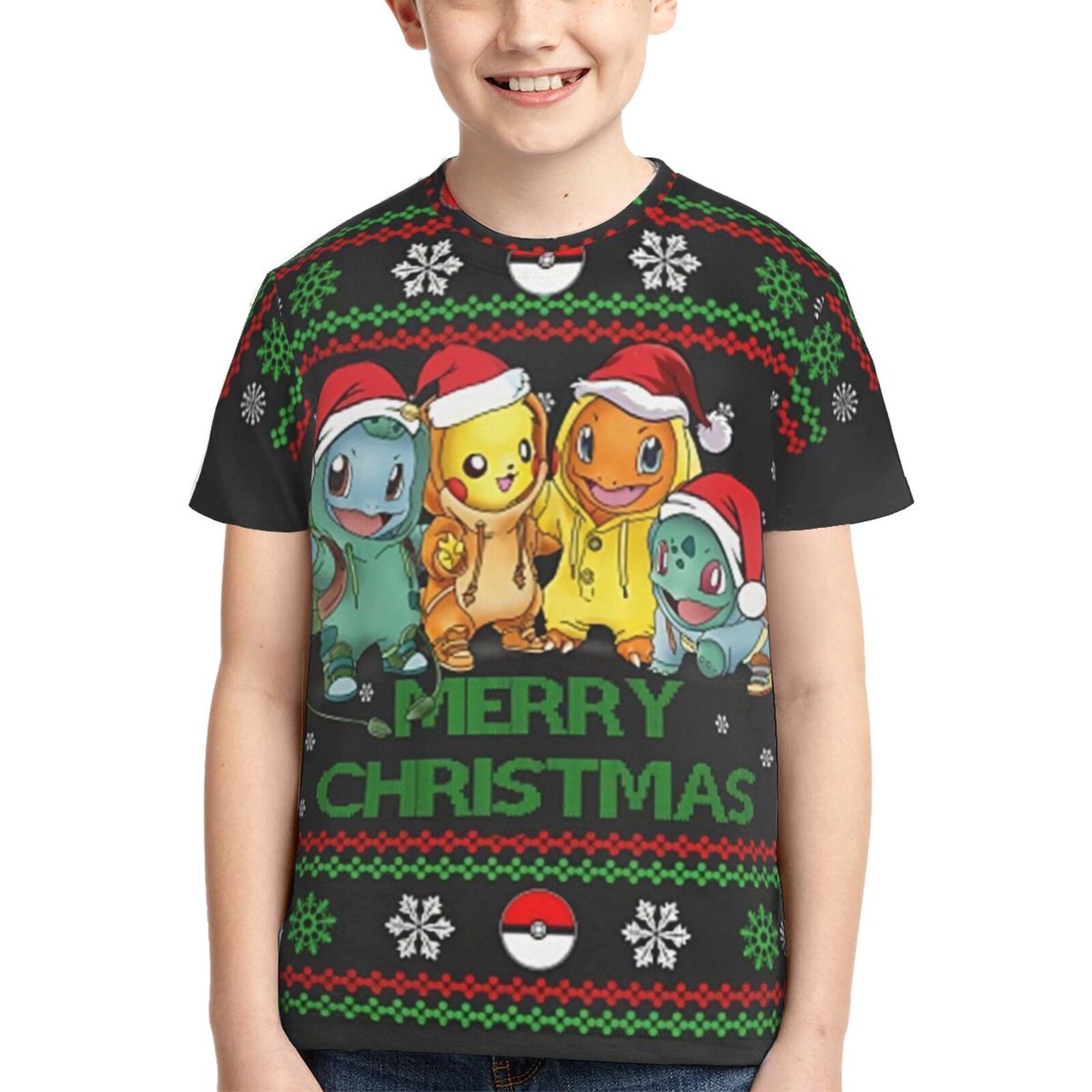 Boys Girls Pokemon Christmas Charmander Squirtle Bulbasaur TShirt
