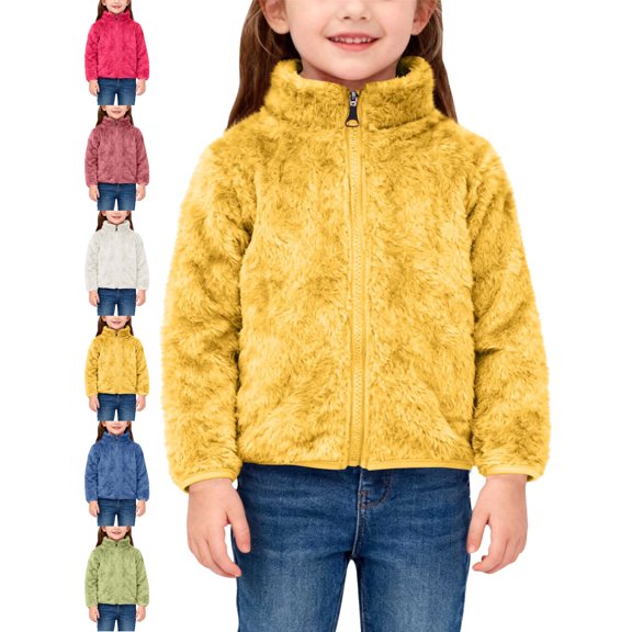 Boys Girls Polar Fleece Jacket Stand Collar Long Sleeve Full Zip Loose Fit Warm Winter Jacket