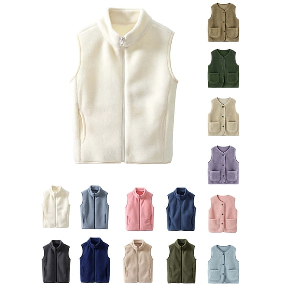 Boys Girls Polar Fleece Vest Toddler Kids Boys Girls Solid Color Warm Waistcoat Thicken Zipper Coat With Pockets