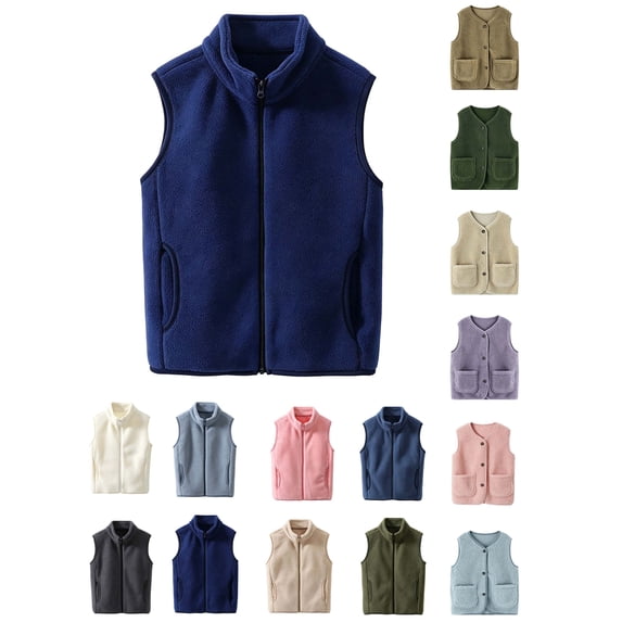 Boys Girls Polar Fleece Vest Toddler Kids Boys Girls Solid Color Warm Waistcoat Thicken Zipper Coat With Pockets