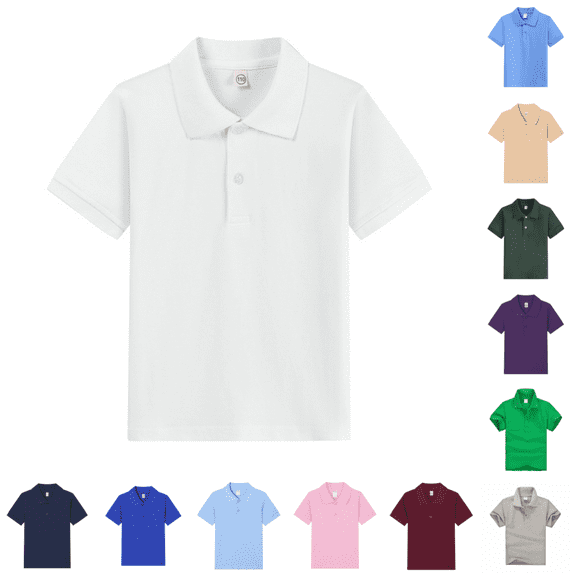 Boys Girls Polo Shirt Breathable Lightweight Short Sleeve Lapel Golf T-Shirt Back To School Casual Button Up School Uniform T Shirt White 6-7 Years