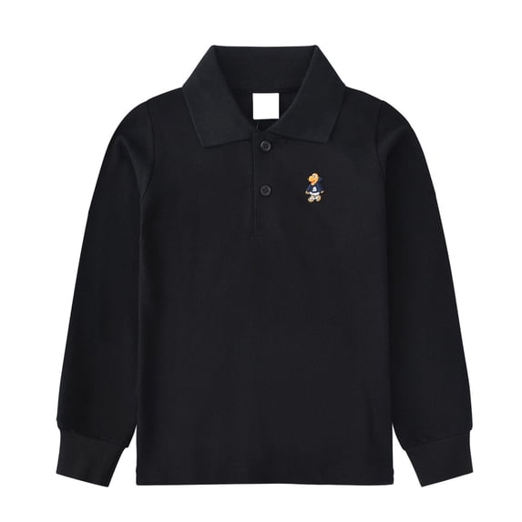 Boys Girls Polo Shirt Kids Size 7-8 Back To School Casual School Uniform for Boys Comfortable Button Closure Long Sleeve Girls Fashion Pique Polo Shirt Black