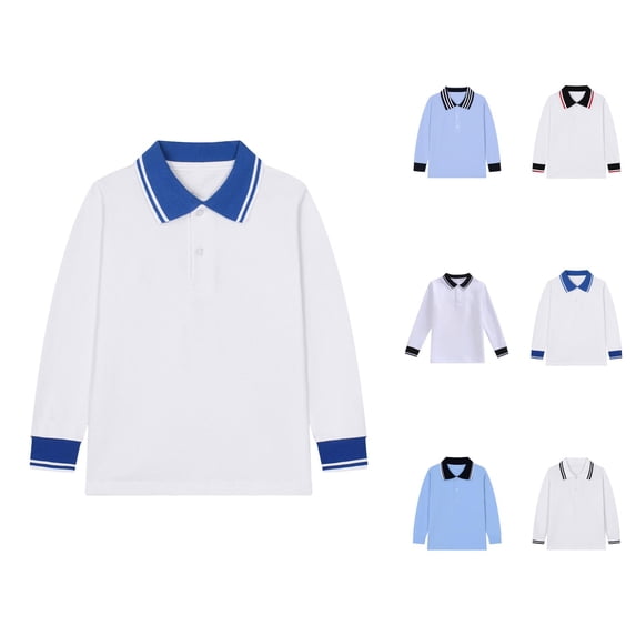 Boys Girls Polo Shirt Spring Fall Fashion Comfortable Long Sleeve Casual Collared Uniform Shirts