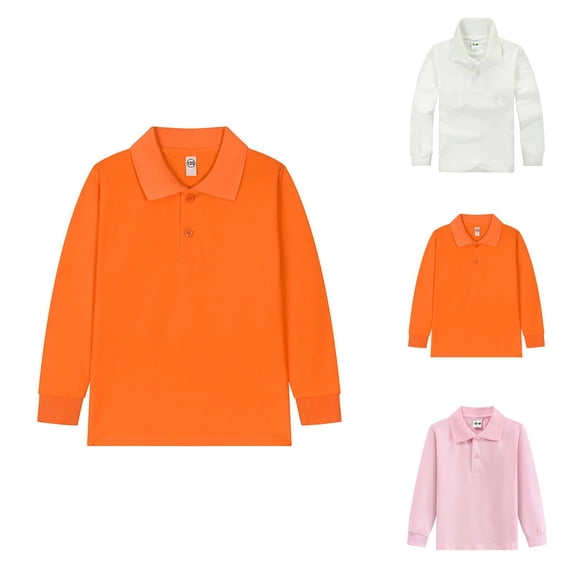 Boys Girls Polo Shirt Spring Fall Long Sleeve Casual Collared Uniform Shirts Kids Basic Plain Shirt