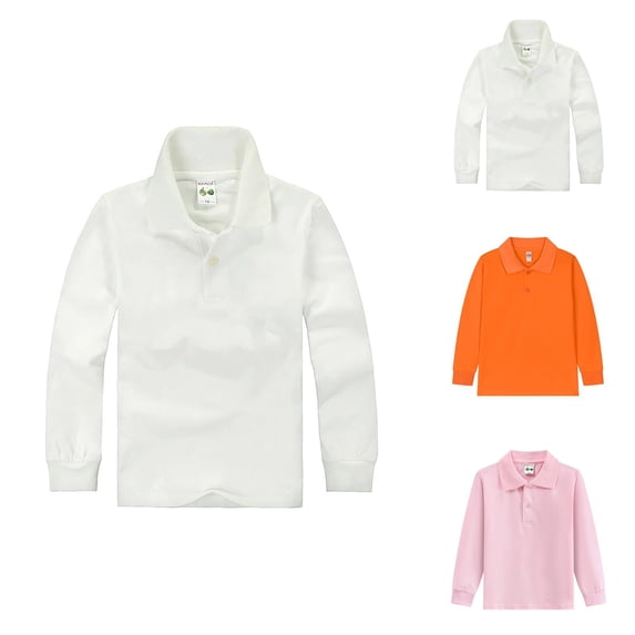 Boys Girls Polo Shirt Spring Fall Long Sleeve Casual Collared Uniform Shirts Kids Basic Plain Shirt