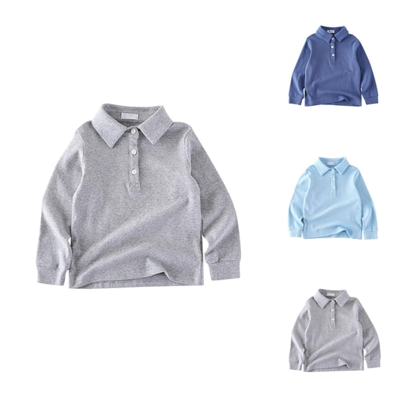 Boys Girls Polo Shirt Spring Fall Long Sleeve Lapel Collared Plain Basic Shirts Undershirts Kids Uniform Shirts