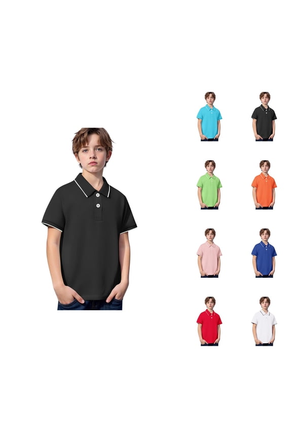 Boys Girls Polo Shirt Summer Short Sleeve Lapel Collared Basic Tshirts Kids Uniform Shirts