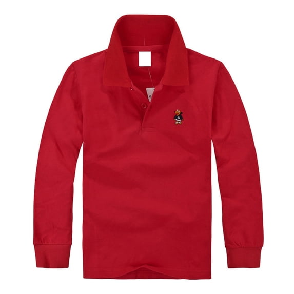 Boys Girls Polo Uniform Shirt Kids Size 5-6 Back To School Casual Boys School Uniform Polo Shirts Soft Button Closure Long Sleeve Boys Fashion Pique Polo Shirt Red