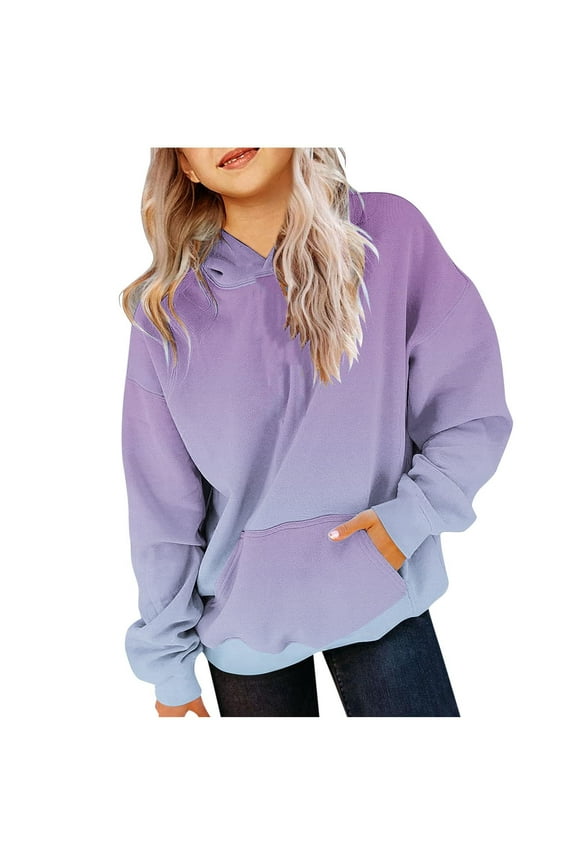 Boys and Girls Preppy Hoodies Y2k Toddler Crewneck Sweatshirt 4T Pullover Hoodies with Pockets Long Sleeve Tops Gradual Print Shirts Fall Clothes Sudaderas Para NiƱAs Purple 13 Years