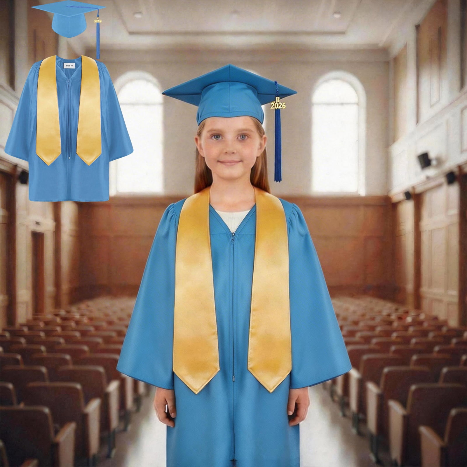 Boys Girls Preschool Graduation Cap and Gown for Toddlers Blue Graduation Dresses with 2026 Tassel Graduation Photography Outfit 4T