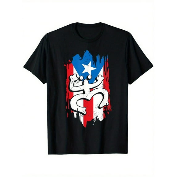 Boys and Girls Puerto Rico Flag Graphic T-Shirt - Retro Coqui Taino Symbol Design, Black Cotton Knit, Casual Round Neck Tee For Youngsters, All-Season Wear, Puerto Rico Shirt