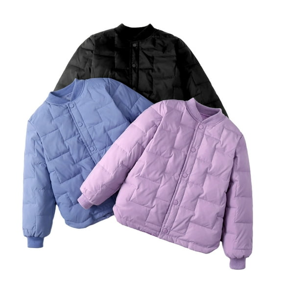 Boys Girls Puffer Down Jacket for Kids,6-14Y Teen Warm Down Outwear Button Solid Color Light Short Casual Down Outwear