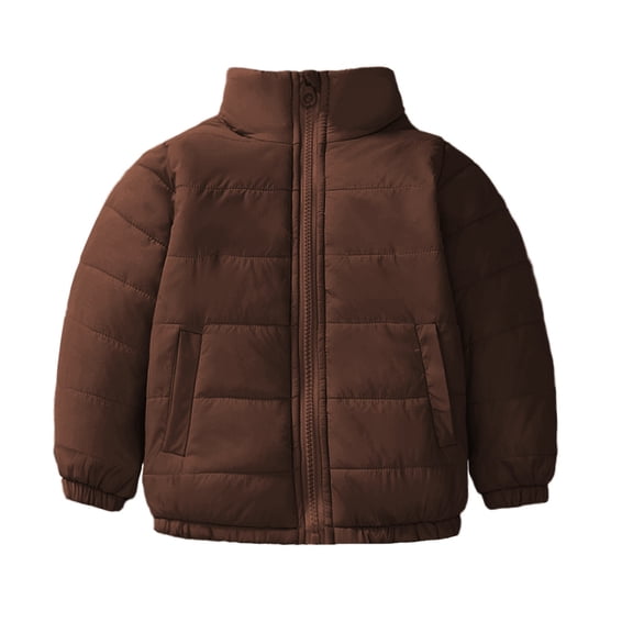 Boys Girls Puffer Jacket Kids Midweight Quilted Insulated Winter Full Zip Stand Collar Coat Water and Wind Resistant Winter Jacket Coffee 130
