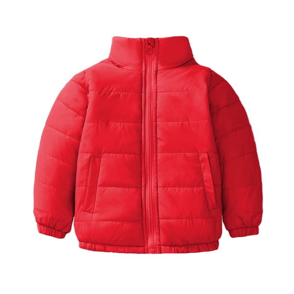 Boys Girls Puffer Jacket Kids Midweight Quilted Insulated Winter Full Zip Stand Collar Coat Water and Wind Resistant Winter Jacket Red 120