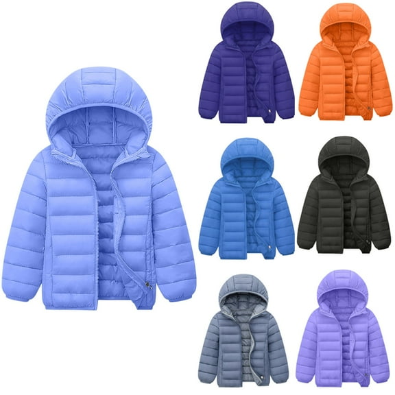 Boys Girls Puffer Jackets Toddler 4-15 Years Unisex Children Solid Color Long Sleeve Thickened Velvet Down Jacket with Hooded Casual Sports Warm Puffer Jackets Coat for Kids Gray 120