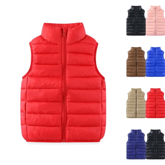 Boys Girls Puffer Vest Kids Sleeveless Lightweight Puffy Zip Up Stand Collar Jacket Winter Coat Outerwear 3-13 Years,Red,110