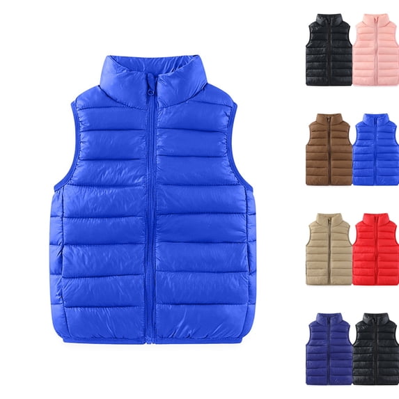 Boys Girls Puffer Vest Kids Sleeveless Lightweight Puffy Zip Up Stand Collar Jacket Winter Coat Outerwear 3-13 Years,Royal Blue,130