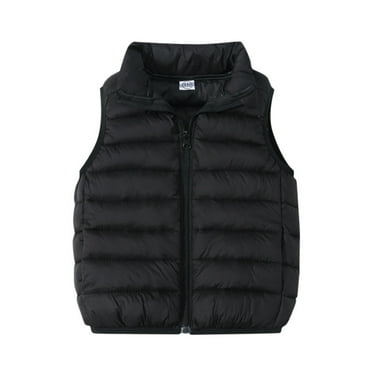 Boys Girls Puffer Vest Lightweight Stand Collar Zip Up Down Jacket Solid Sleeveless Coat with 2 Pockets,130CM(5-6 Years),Black