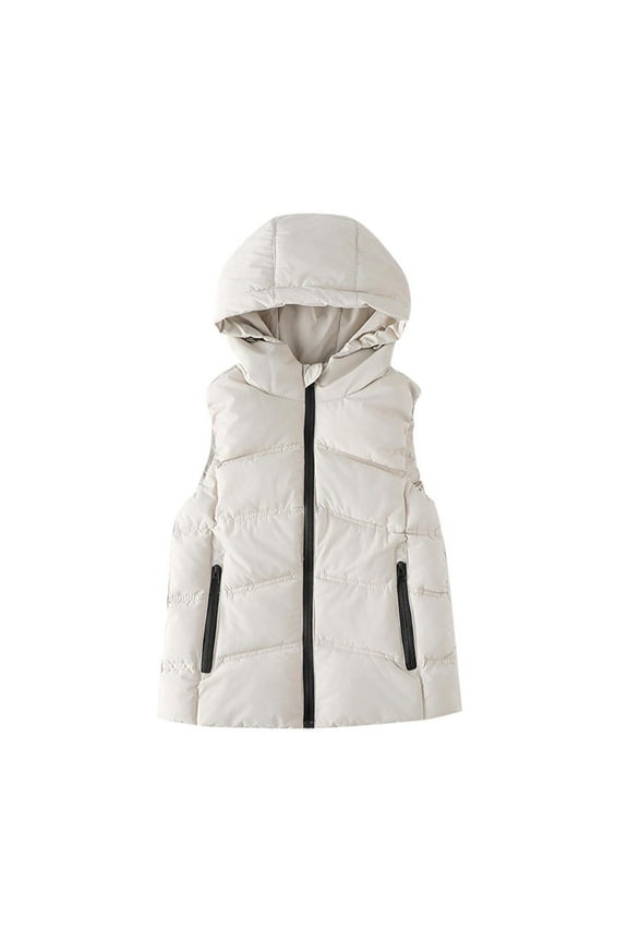Boys Girls Puffer Vest Thick Warm Hooded Down Outerwear with Zipper Pocket Fall Winter Sleeveless Casual Jacket, White 7 Years