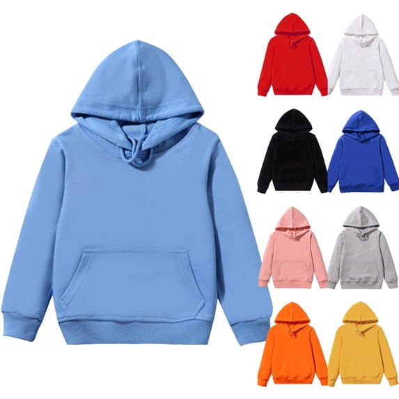 Boys Girls Pullover Hoodies Adjustable Drawstring Soft Solid Classic Pull On Hooded Sweatshirts for Kids Toddler