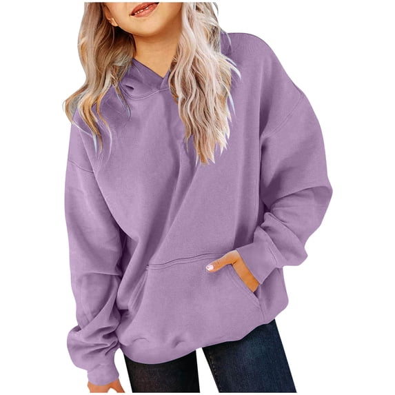 Boys & Girls Pullover Hoodies with Front Pocket Fleece Lined Sweatshirts Size 4-14 Teens Casual Solid Color Long Sleeve Warm Fall Winter Hooded Tops