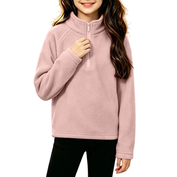 Boys Girls Quarter Zip Pullover Jacket Solid Drop Shoulder Long Sleeve Top Fall Winter Fashion Clothes