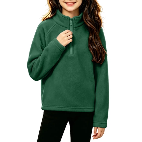 Boys Girls Quarter Zip Pullover Jacket Solid Drop Shoulder Long Sleeve Top Fall Winter Fashion Clothes