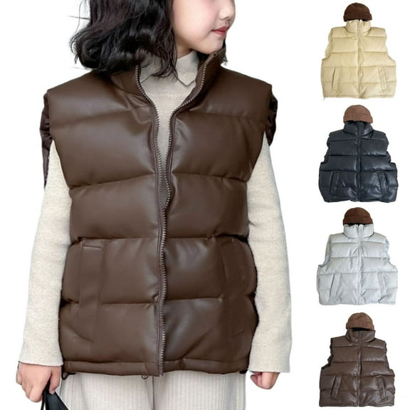 Boys Girls Quilted Vest Children 2-13Years Winter Solid Color Thickened Velvet Waterproof Windproof Sleeveless Jackets Puffer Vest with Pockets