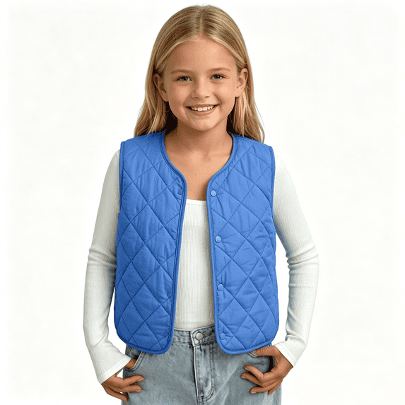 Boys Girls Quilted Vest Snap Button Sleeveless Lightweight Jacket Size 10-12