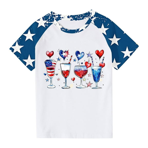 Boys Girls Raglan Patriotic Tshirts 4th of July Outfits Kids Baseball Short Sleeve Shirts Cotton Summer Casual T-Shirt Blue， 13 Years