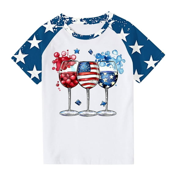 Boys Girls Raglan Patriotic Tshirts Independence Day Outfits Kids Baseball Short Sleeve Shirts Cotton Summer Casual T-Shirt Blue， 5 Years