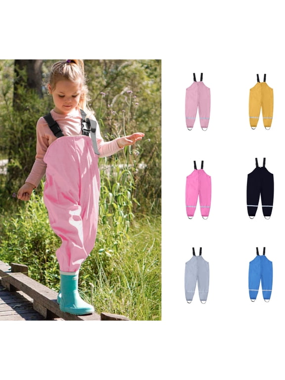 Boys Girls Rain Bib Pants Toddlers Suspender Rainpants Kids Waterproof Overalls Lightweight Rainwear Blue 140