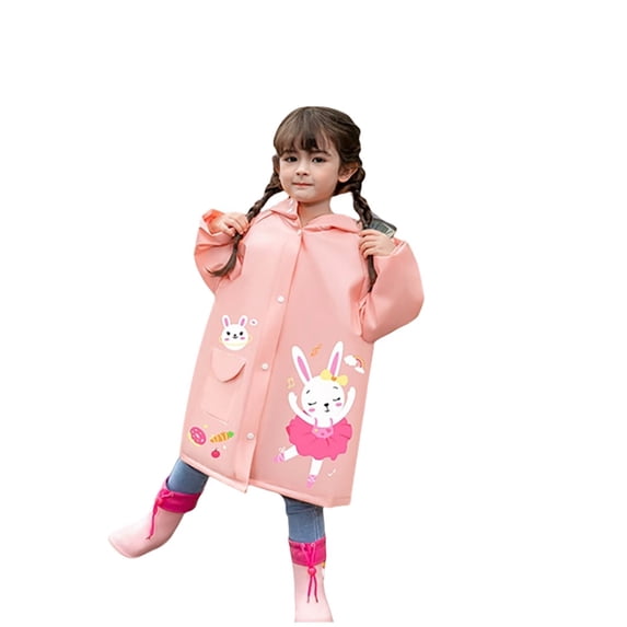 Boys Girls Rain Coat Hooded Cartoon Buttoned Thick Poncho Waterproof Windproof Full Body Kids Rainwear