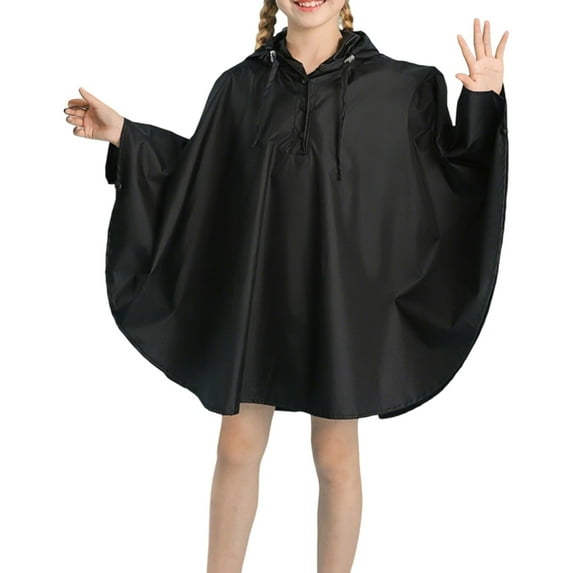 Boys Girls Rain Coat Hooded Lightweight School To Teen Solid Color Cloak Kids Rainwear