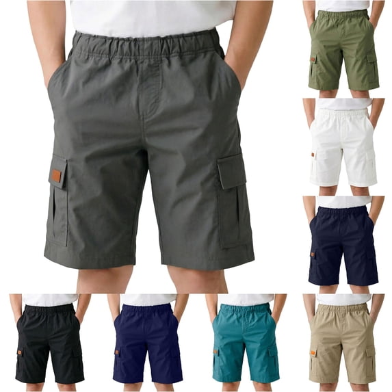 Boys Girls Relaxed‑Fit Solid‑Color School Cargo Shorts, Elastic Waist Multi‑Pocket Casual Summer Uniform Shorts