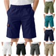 thumbnail image 1 of Boys Girls Relaxed‑Fit Solid‑Color School Cargo Shorts, Elastic Waist Multi‑Pocket Casual Summer Uniform Shorts, 1 of 8