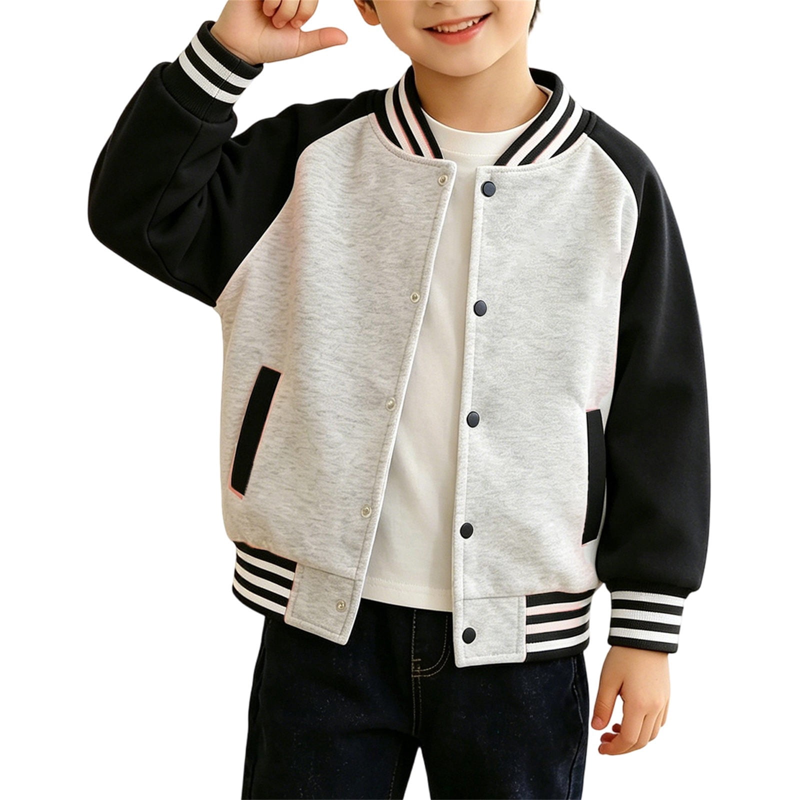 Boys Girls Retro Baseball Bomber Jacket Kids Classic Color Block Varsity Jackets Stand Collar Button Front Outerwear Coats