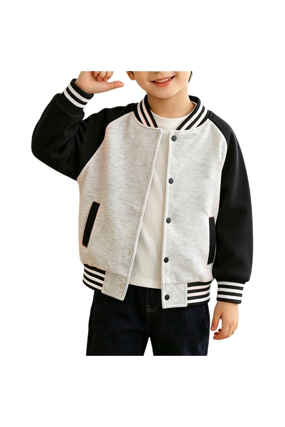 Boys Girls Retro Baseball Bomber Jacket Kids Classic Color Block Varsity Jackets Stand Collar Button Front Outerwear Coats
