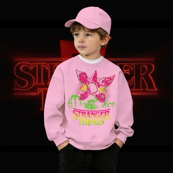 Boys and Girls Retro Video Game Themed Demogorgon Graphic Pullover Sweatshirt, Soft Casual Crewneck for Kids Activewear, Comfortable for Daily Use, Perfect for Sports and Lounge