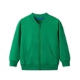 thumbnail image 1 of Boys Girls Ribbed Collar Full Zip Varsity Jacket Baseball Sweatshirt Plain Bomber Coat School Uniform Outerwear with Pockets, 1 of 8