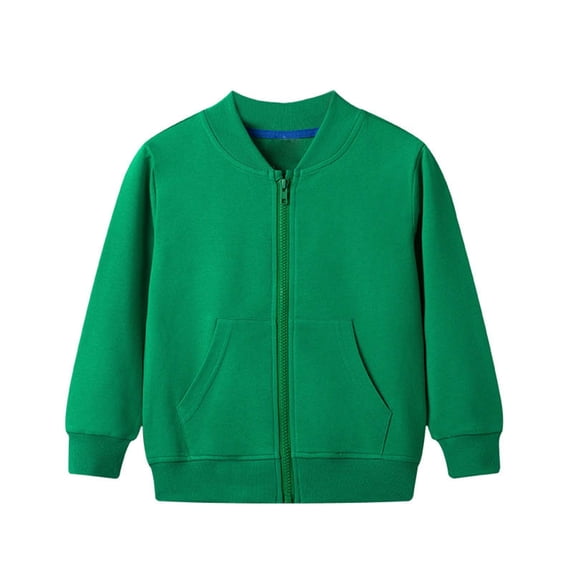 Boys Girls Ribbed Collar Full Zip Varsity Jacket Baseball Sweatshirt Plain Bomber Coat School Uniform Outerwear with Pockets