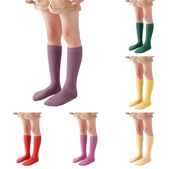 Boys Girls Ribbed Stackable Knee‑High Socks, Spring Autumn Candy‑Color Cotton Socks, Versatile Long Socks for Big Kids Casual Dressing