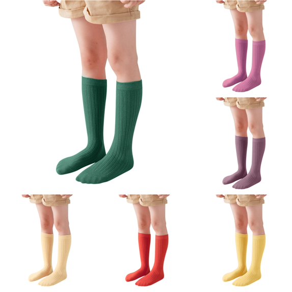Boys Girls Ribbed Stackable Knee‑High Socks, Spring Autumn Candy‑Color Cotton Socks, Versatile Long Socks for Big Kids Casual Dressing