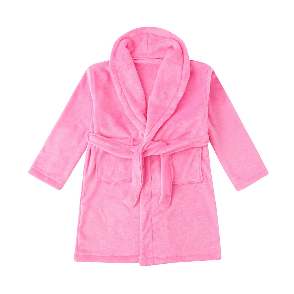 Boys Girls Robe Kids Flannel Bathrobe Toddler Towel Girls Solid ...