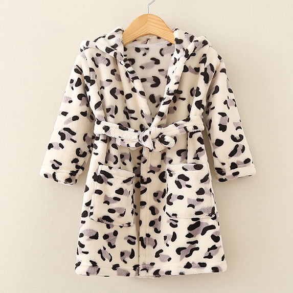 Boys Girls Robes Kids Hooded Sleepwear Cute Pattern Flannel Hoodie Pajamas Soft Fleece Bathrobes Housecoat Gowns
