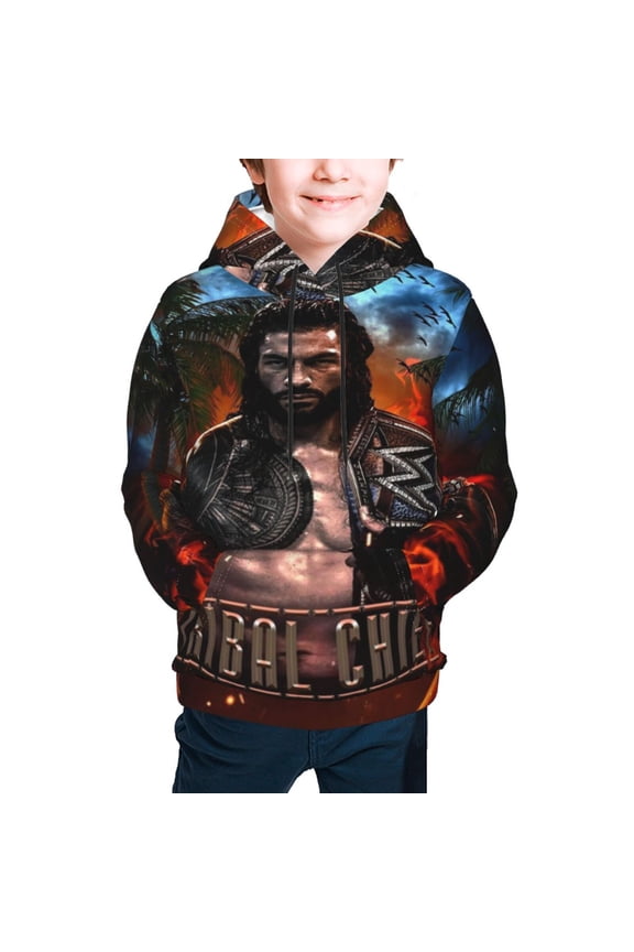 Boys Girls Roman Wres-Tler Reign Hoodies 3D Print Lightweight Pullover Hoodie Casual Hooded Sweatshirts with Pocket