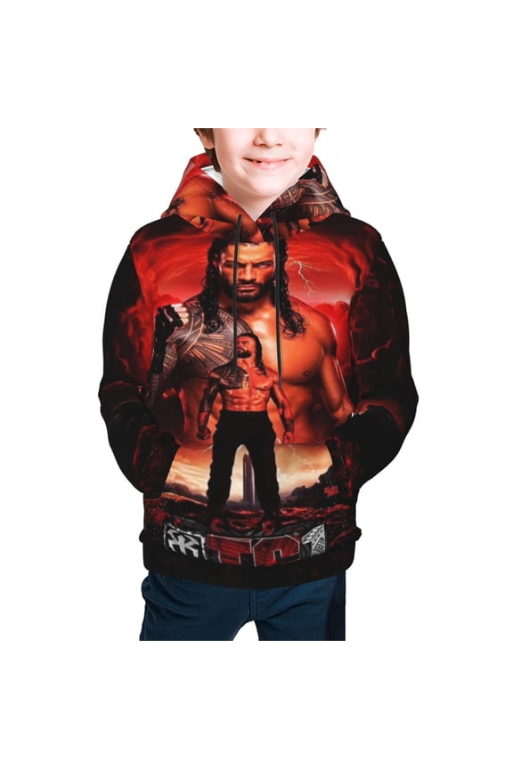 Boys Girls Roman Wres-Tler Reign Hoodies 3D Print Lightweight Pullover Hoodie Casual Hooded Sweatshirts with Pocket