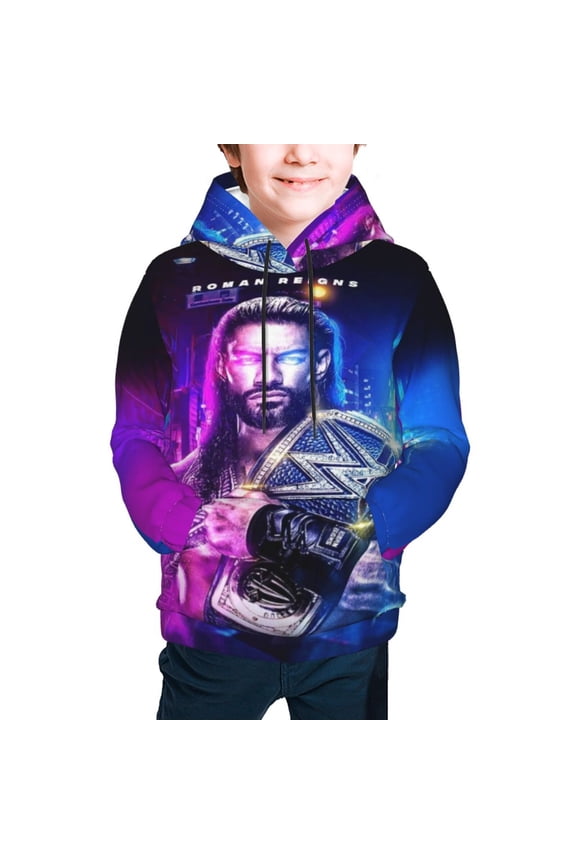 Boys Girls Roman Wres-Tler Reign Hoodies 3D Print Lightweight Pullover Hoodie Casual Hooded Sweatshirts with Pocket